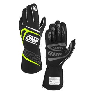 Rękawice OMP FIRST 2025 FIA 8856-2018 czarno-żółte