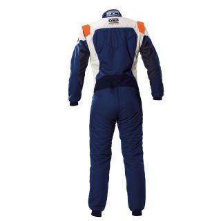 Kombinezon OMP First Evo 2025 FIA 8856-2018 granatowo-biało-pomarańczowy