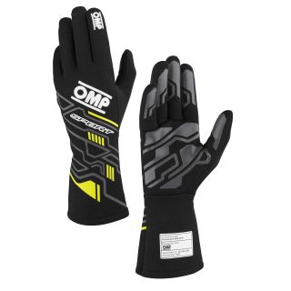 Rękawice OMP SPORT 2025 FIA 8856-2018 czarno-żółte fluo