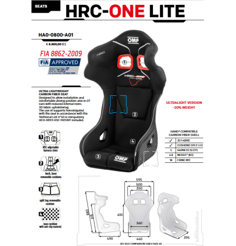 Fotel OMP HRC ONE LITE RC FIA 8862-2009