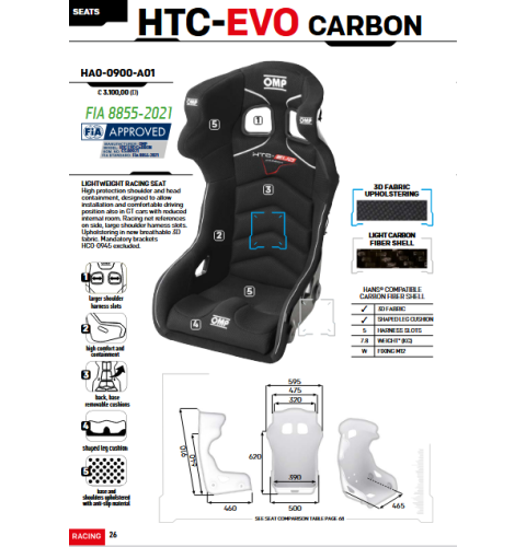 Fotel  OMP HTC EVO Carbon FIA 8855-2021