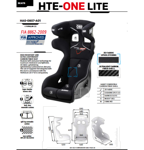 Fotel OMP HTE ONE LITE FIA 8862-2009