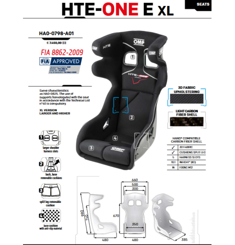 Fotel OMP HTE ONE E 2 FIA 8862-2009