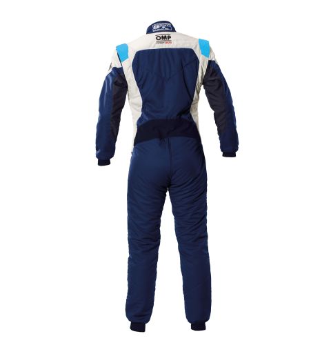 Kombinezon OMP First Evo 2025 FIA 8856-2018 granatowo-biało-błękitny