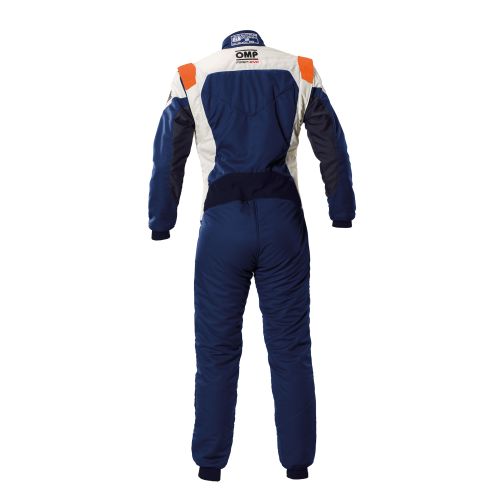Kombinezon OMP First Evo 2025 FIA 8856-2018 granatowo-biało-pomarańczowy