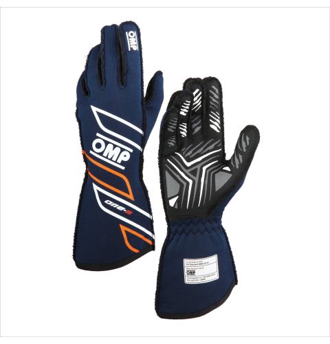 Rękawice OMP One-S 2025 FIA 8856-2018 granatowo-pomarańczowe