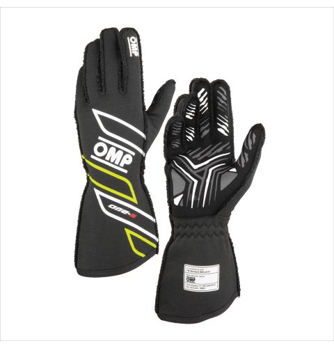 Rękawice OMP One-S 2025 FIA 8856-2018 antracytowo-żółte