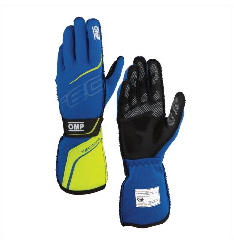 Rękawice OMP Tecnica 2025 FIA 8856-2018 niebiesko-żółte