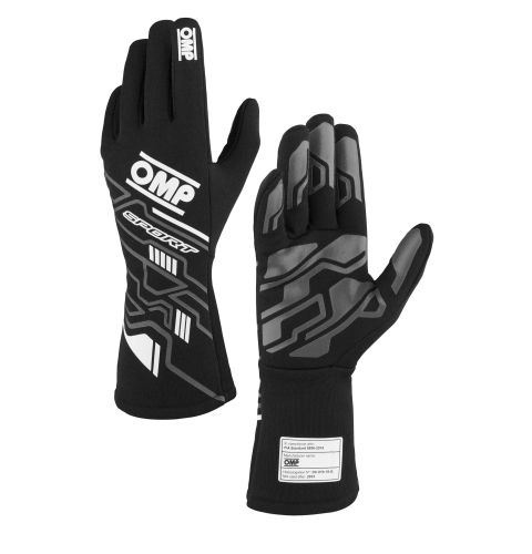 Rękawice OMP Sport 2025 FIA 8856-2018 czarno-białe