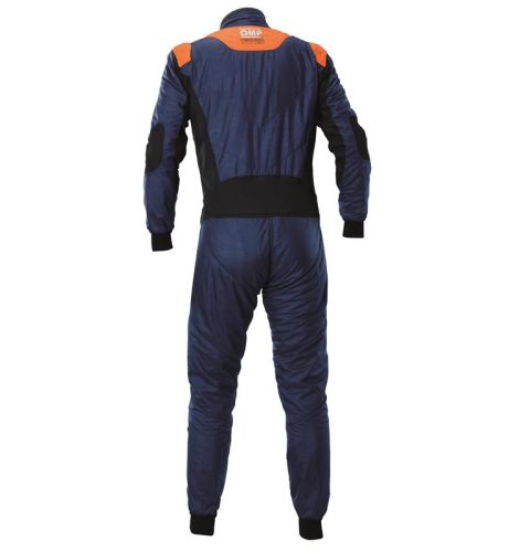 Kombinezon OMP Tecnica Superlight FIA 8856-2018 granatowo-pomarańczowy fluo